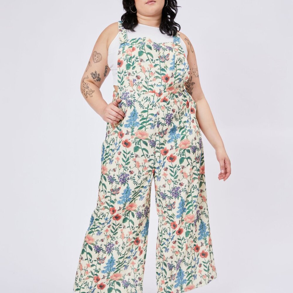 🆕➕️ CIDER Floral Lightweight Corduroy Button Wide Leg Jumpsuit CREAM 0XL $59 - Picture 5 of 16
